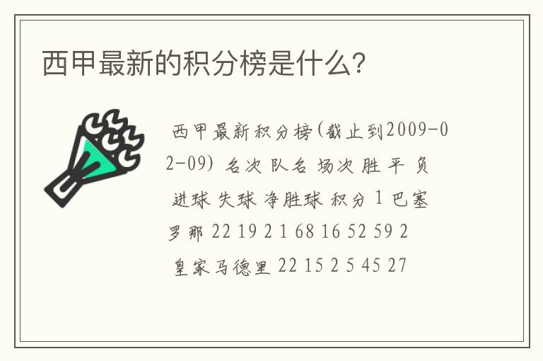 西甲最新的积分榜是什么？