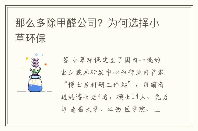 那么多除甲醛公司？为何选择小草环保