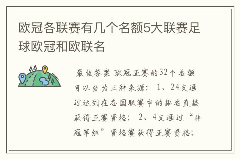 欧冠各联赛有几个名额5大联赛足球欧冠和欧联名