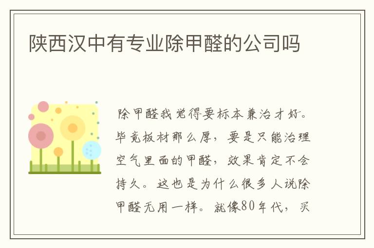 陕西汉中有专业除甲醛的公司吗