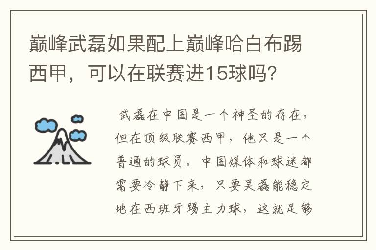 巅峰武磊如果配上巅峰哈白布踢西甲，可以在联赛进15球吗？