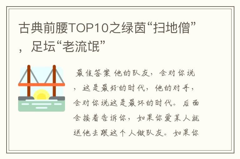 古典前腰TOP10之绿茵“扫地僧”，足坛“老流氓”