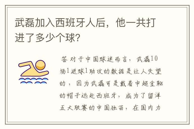 武磊加入西班牙人后，他一共打进了多少个球？