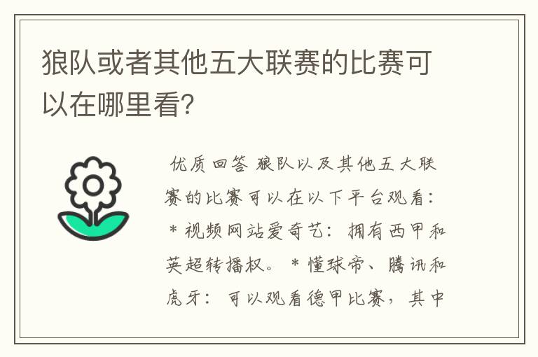 狼队或者其他五大联赛的比赛可以在哪里看？