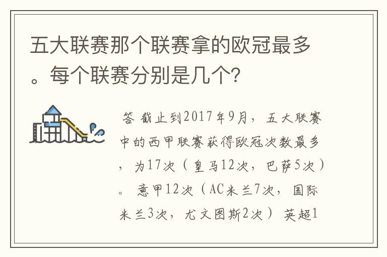 五大联赛那个联赛拿的欧冠最多。每个联赛分别是几个？