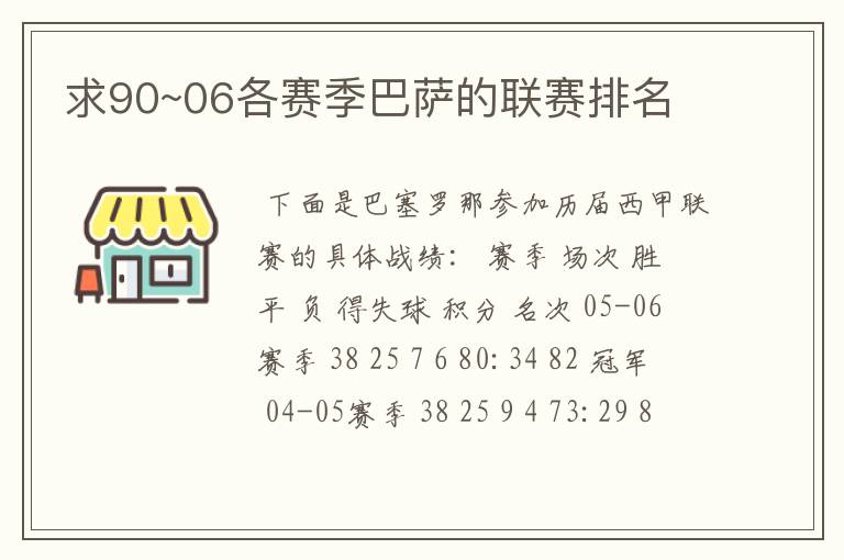 求90~06各赛季巴萨的联赛排名