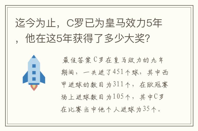 迄今为止,C罗已为皇马效力5年,他在这5年获得了多少大奖?