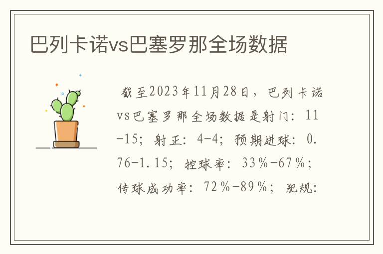 巴列卡诺vs巴塞罗那全场数据