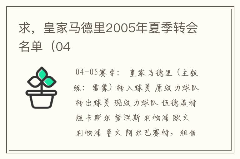 求，皇家马德里2005年夏季转会名单（04