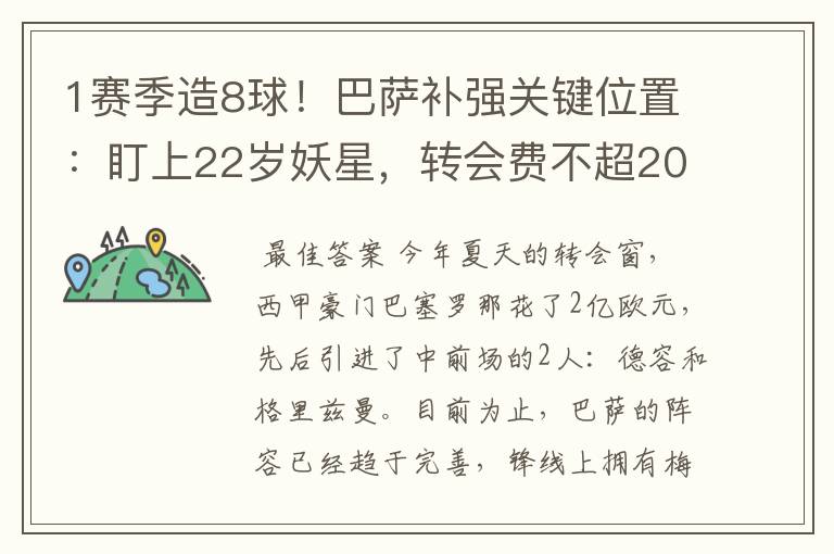 1赛季造8球！巴萨补强关键位置：盯上22岁妖星，转会费不超2000万