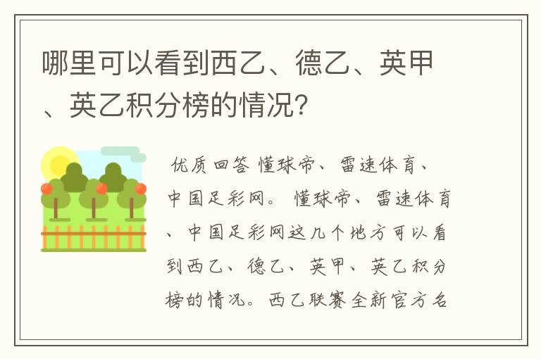 哪里可以看到西乙、德乙、英甲、英乙积分榜的情况？