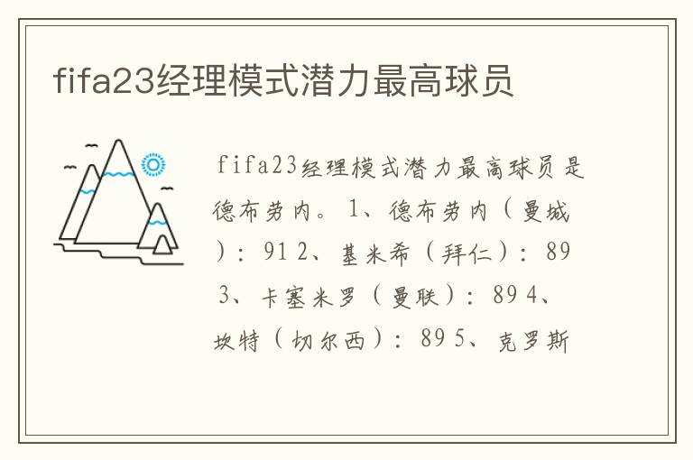 fifa23经理模式潜力最高球员