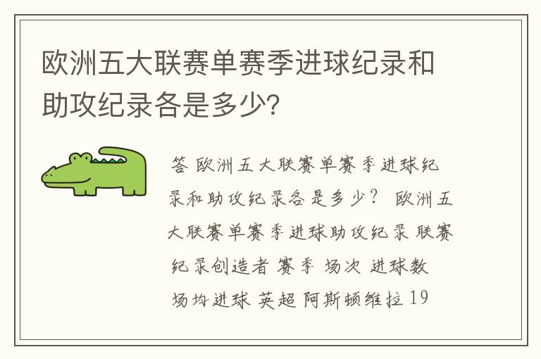 欧洲五大联赛单赛季进球纪录和助攻纪录各是多少？