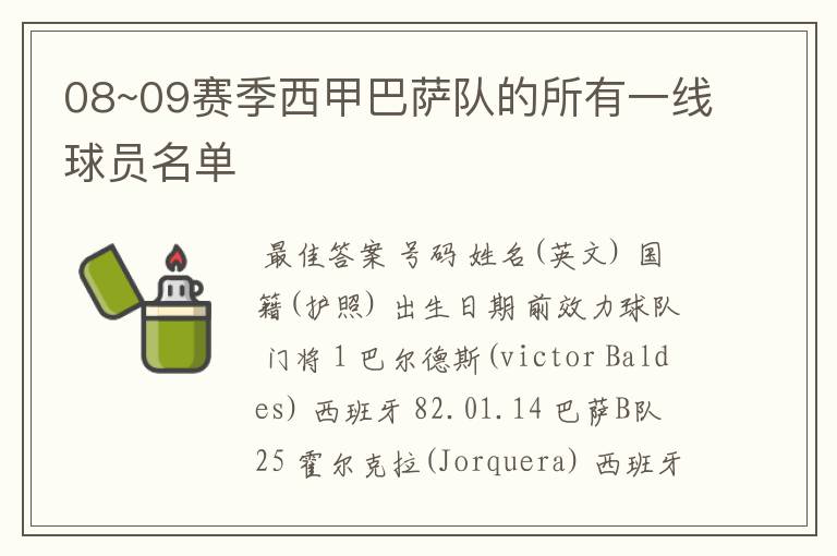 08~09赛季西甲巴萨队的所有一线球员名单