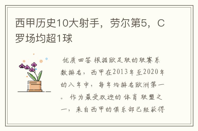 西甲历史10大射手，劳尔第5，C罗场均超1球