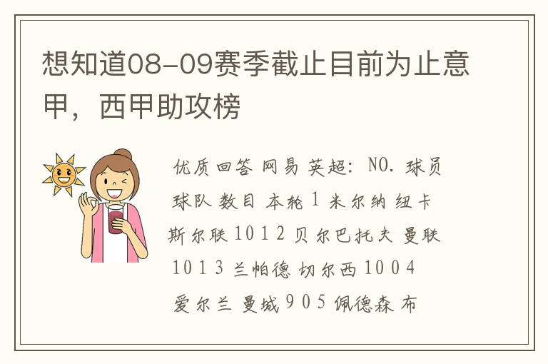 想知道08-09赛季截止目前为止意甲，西甲助攻榜