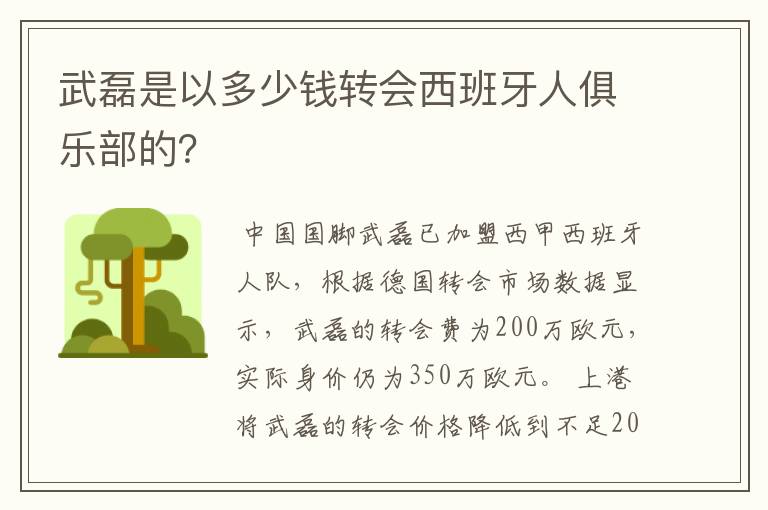 武磊是以多少钱转会西班牙人俱乐部的？