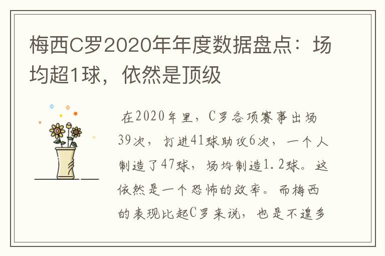 梅西C罗2020年年度数据盘点：场均超1球，依然是顶级