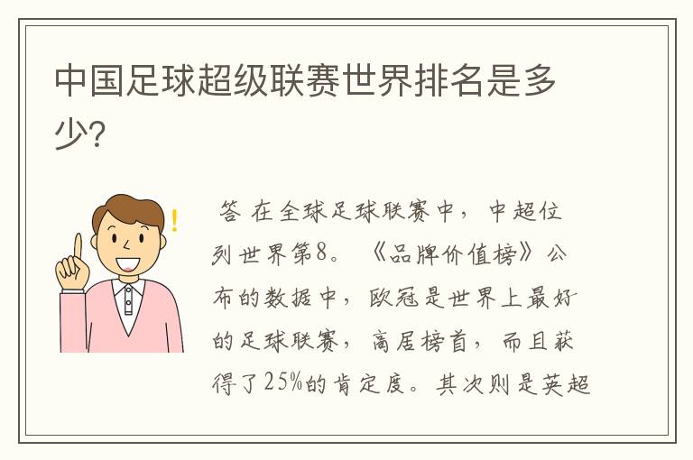 中国足球超级联赛世界排名是多少？