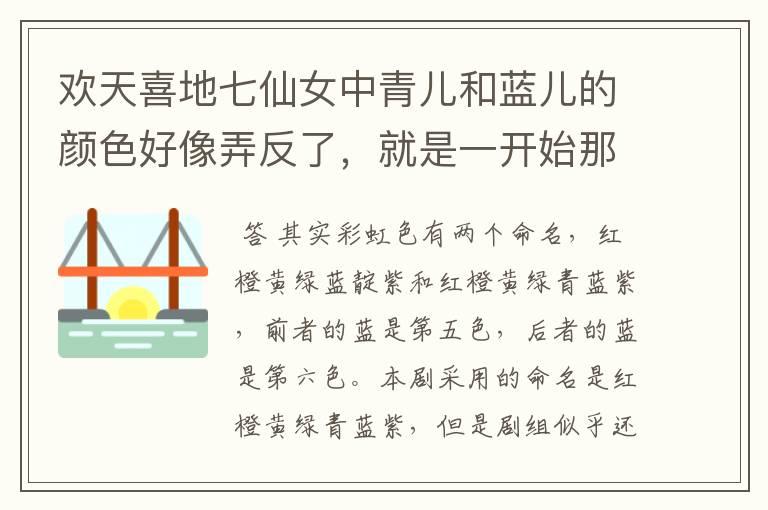 欢天喜地七仙女中青儿和蓝儿的颜色好像弄反了，就是一开始那七个仙女打出的条，青儿和蓝儿的好像弄反了