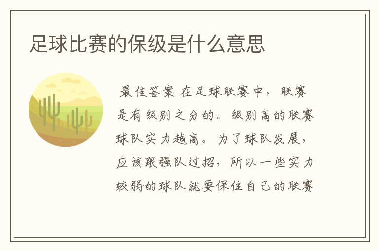 足球比赛的保级是什么意思