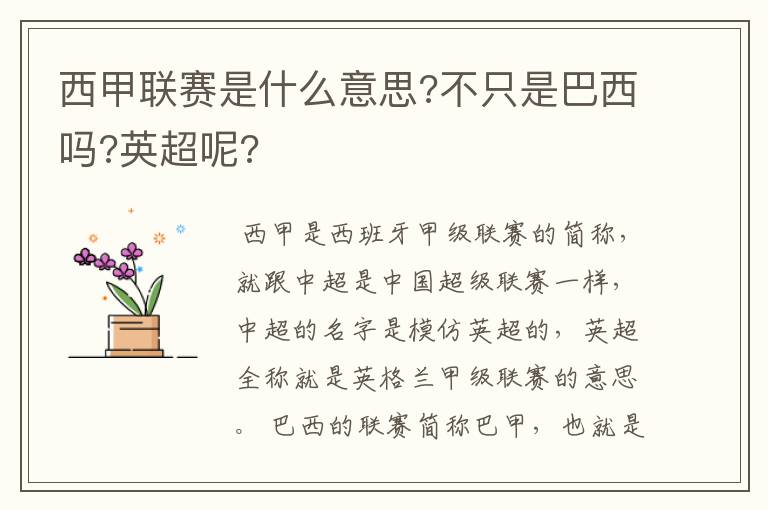 西甲联赛是什么意思?不只是巴西吗?英超呢?