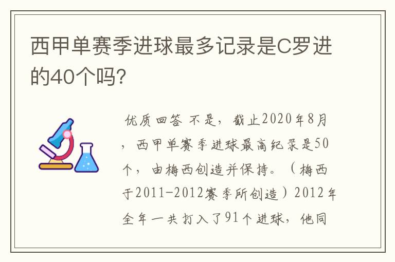 西甲单赛季进球最多记录是C罗进的40个吗？