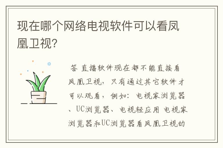 现在哪个网络电视软件可以看凤凰卫视？