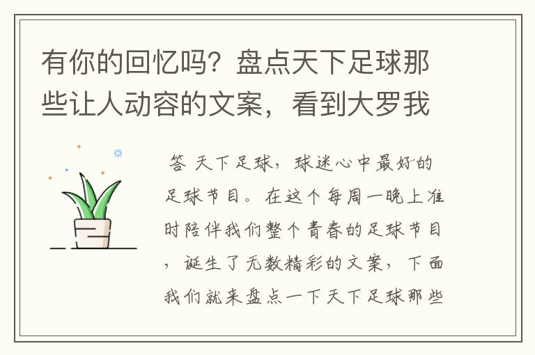 有你的回忆吗？盘点天下足球那些让人动容的文案，看到大罗我哭了