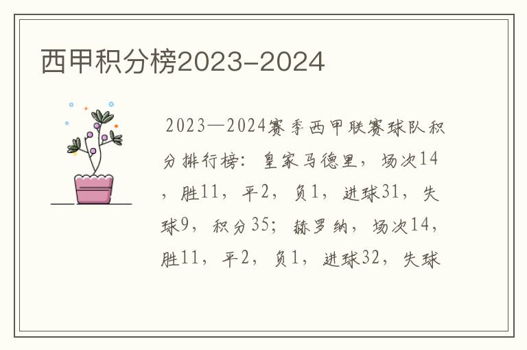 西甲积分榜2023-2024