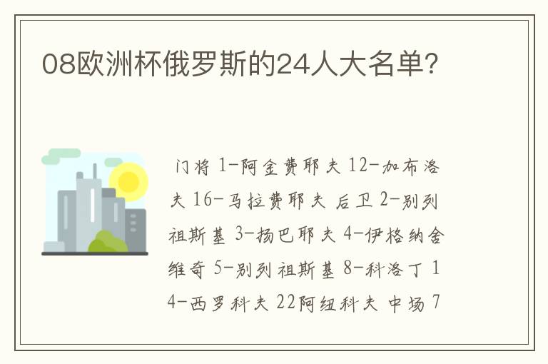 08欧洲杯俄罗斯的24人大名单？