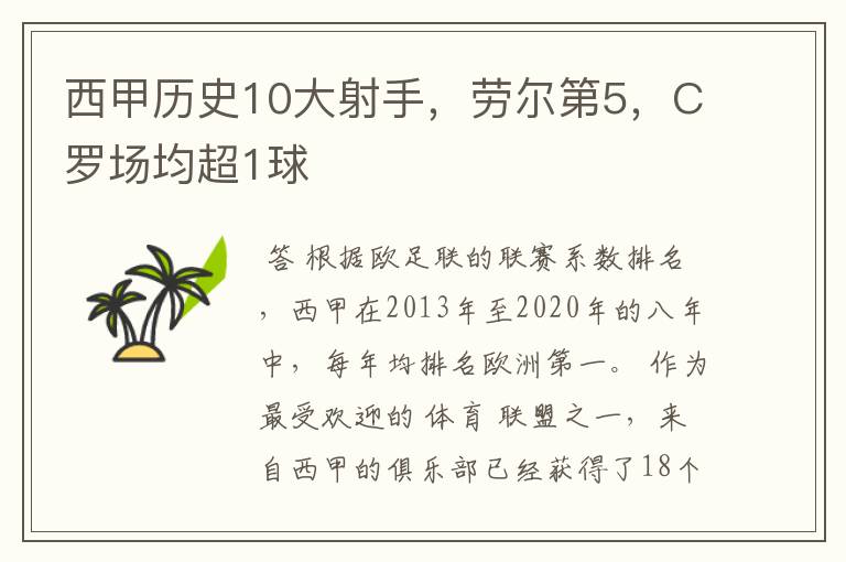 西甲历史10大射手，劳尔第5，C罗场均超1球