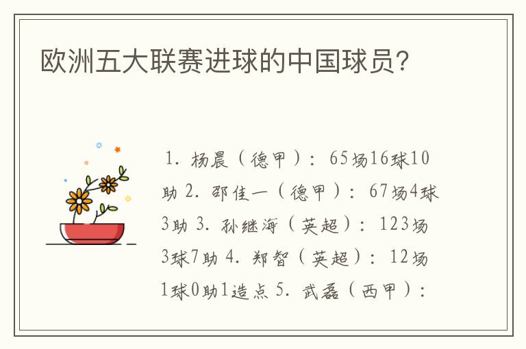 欧洲五大联赛进球的中国球员？