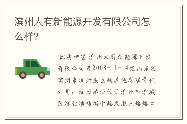 滨州大有新能源开发有限公司怎么样？