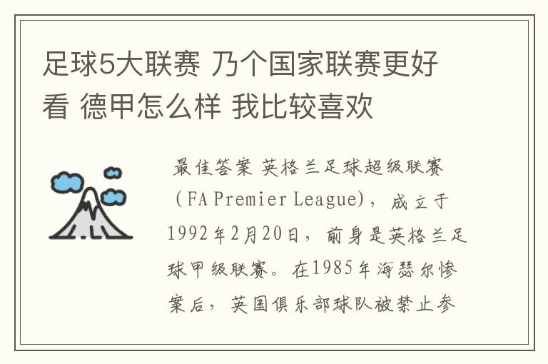 足球5大联赛 乃个国家联赛更好看 德甲怎么样 我比较喜欢