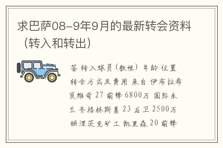 求巴萨08-9年9月的最新转会资料（转入和转出）