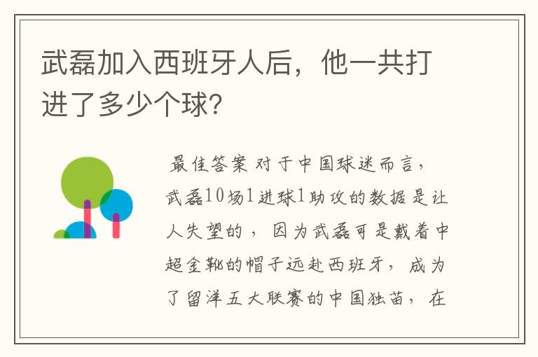 武磊加入西班牙人后，他一共打进了多少个球？