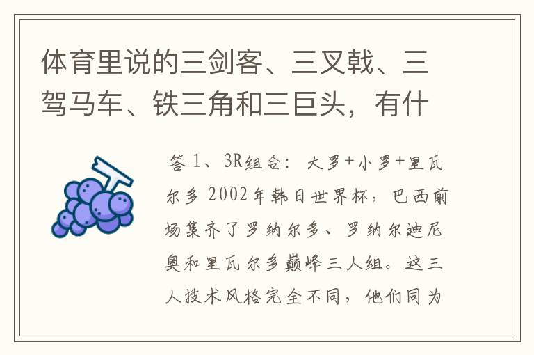 体育里说的三剑客、三叉戟、三驾马车、铁三角和三巨头，有什么区别呢？