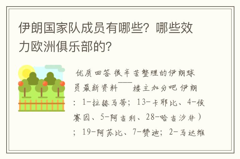 伊朗国家队成员有哪些？哪些效力欧洲俱乐部的？