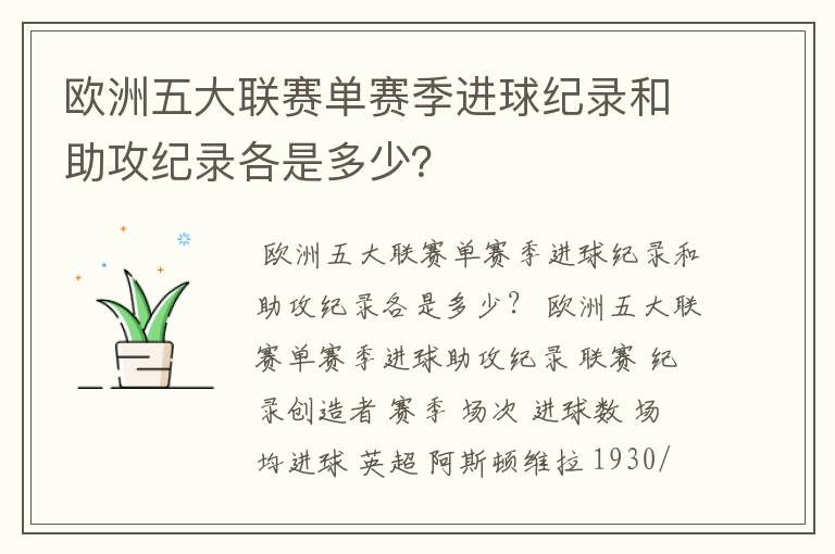 欧洲五大联赛单赛季进球纪录和助攻纪录各是多少？