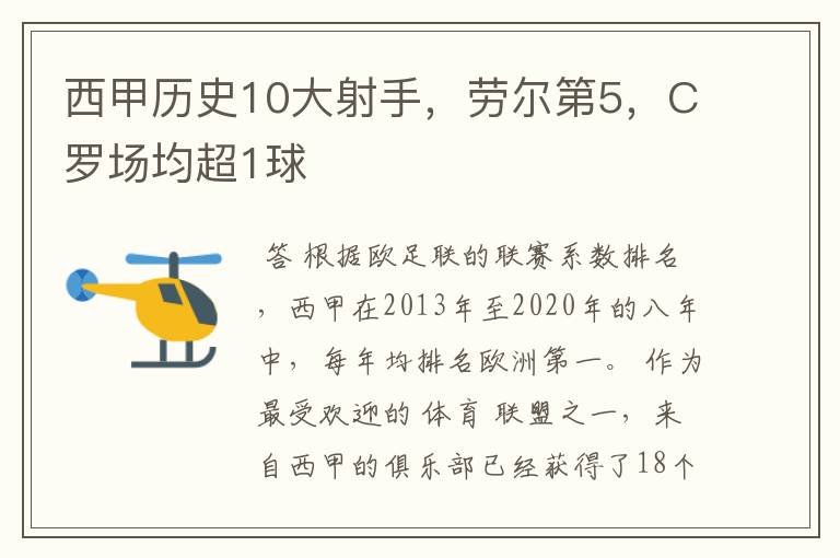 西甲历史10大射手，劳尔第5，C罗场均超1球