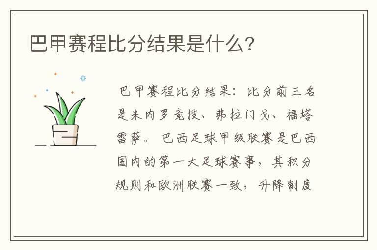 巴甲赛程比分结果是什么?