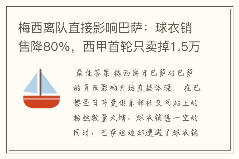 梅西离队直接影响巴萨：球衣销售降80%，西甲首轮只卖掉1.5万球票