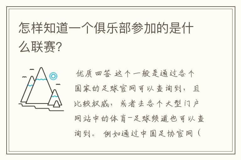 怎样知道一个俱乐部参加的是什么联赛？