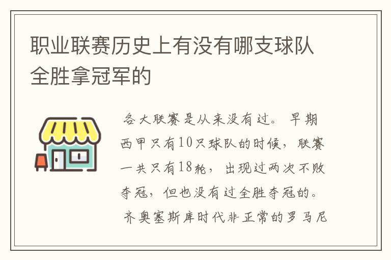 职业联赛历史上有没有哪支球队全胜拿冠军的