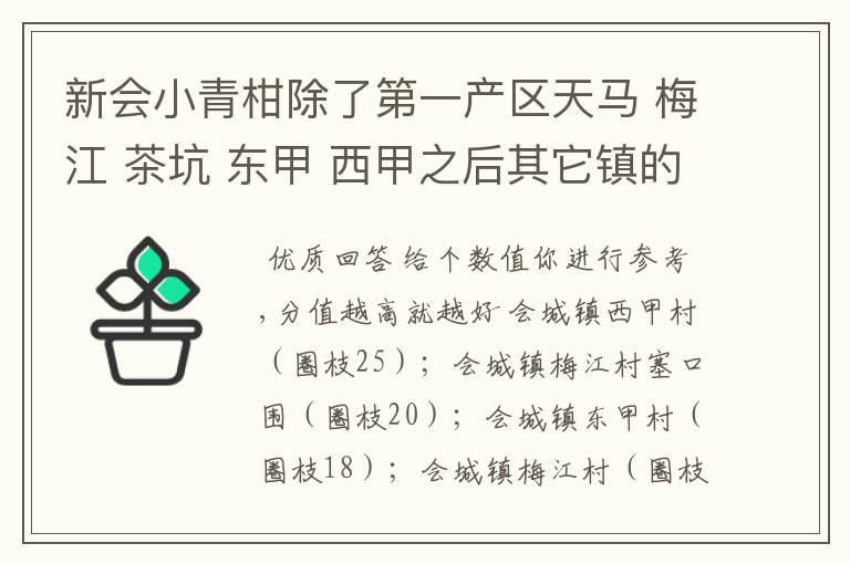 新会小青柑除了第一产区天马 梅江 茶坑 东甲 西甲之后其它镇的比较好的排序哪个镇比较好的