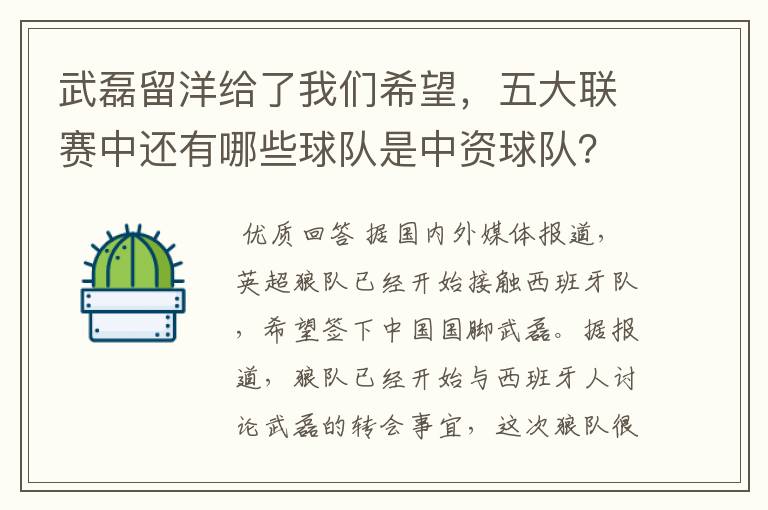 武磊留洋给了我们希望，五大联赛中还有哪些球队是中资球队？