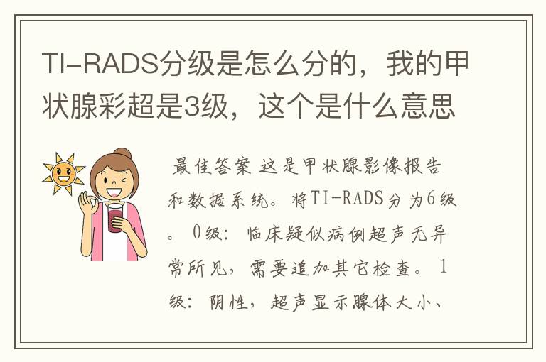 TI-RADS分级是怎么分的，我的甲状腺彩超是3级，这个是什么意思？