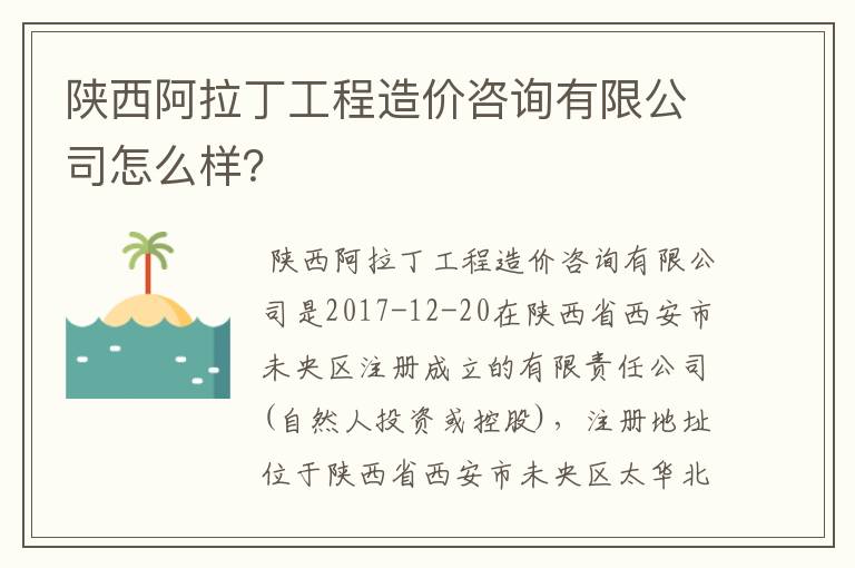 陕西阿拉丁工程造价咨询有限公司怎么样？