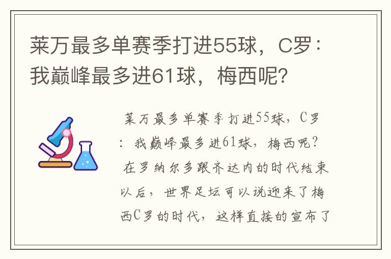 莱万最多单赛季打进55球，C罗：我巅峰最多进61球，梅西呢？